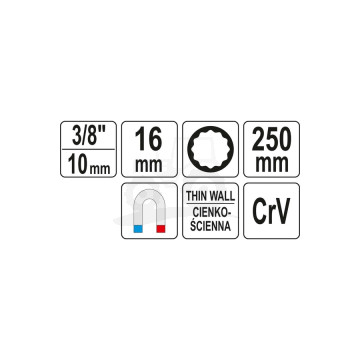 Nasadka do świec 16mm Extra długa 250mm 3/8