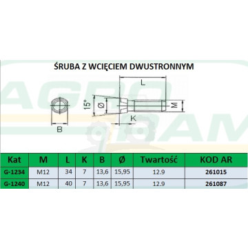 ŚRUBA Z NAKRĘTKĄ M12X38 12.9 (Z WCIĘCIEM DWUSTRONNYM) PREMIUM