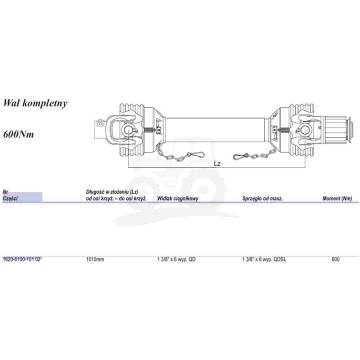 Wał ze sprzęgłem SR, AB1, 210 Nm, 1010-1449mm