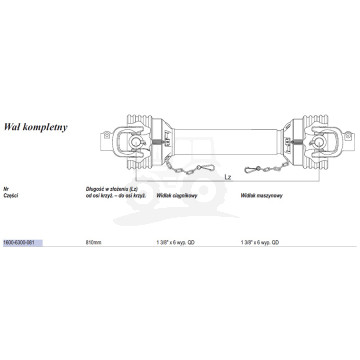 Wał  Weasler 371Nm. (Lz=810, Lmax=1135)