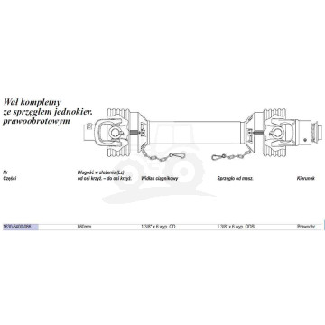 Wał  Weasler 460Nm (Lz=910mm.,Lmax=1275mm.) sprz. jedno kier