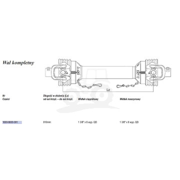 Wał  Weasler 849Nm (Lz=810mm, Lmax=1110mm)