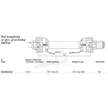Wał Weasler 600Nm (Lz710mm.,Lmax990mm)