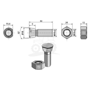 ŚRUBA Z NAKRĘTKA M16X40 IND