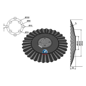 TALERZ KARBOWANY 560X5 8-OTW. IND
