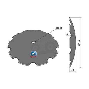 TALERZ ZĘBATY 610X6 / 1-OTW. KWADRAT 41X41 / Z=10 IND