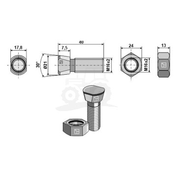 ŚRUBA Z NAKRĘTKĄ M16X40 (Z WCIĘCIEM DWUSTRONNYM) IND
