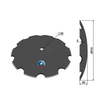 TALERZ ZĘBATY 610X5, OTW. KWADRAT 35X35, Z10 IND
