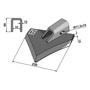 NÓŻ ŁOPATKOWY PRAWY 250MM IND