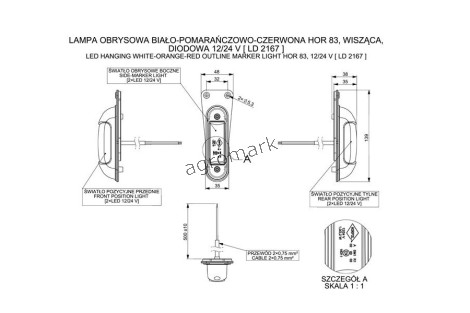 Lampa obrysowa biało-pomarańczowo-czerwona wisząca