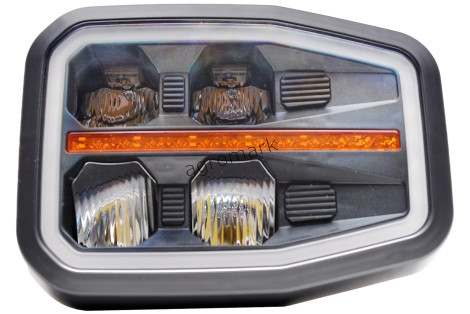 Lampa zesp.przednia pozioma lewa W188 (drogowa, mijania, pozycyjna, kier.jazdy i DRL) długi zawias