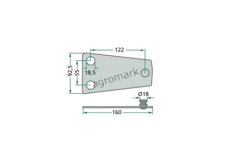 Trzymak noża CLAAS , Dł-160, Sze-95,Otw.-18.5 , Odległośc otworów-55