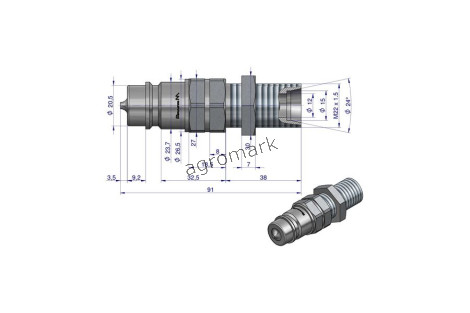 Szybkozłącze hydrauliczne wtyczka long M22x1,5 gwint zewnętrzny EURO