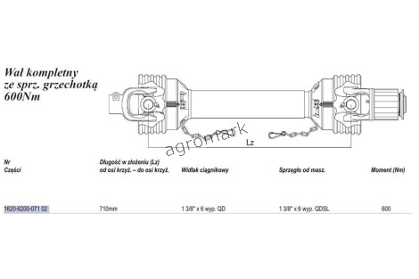 Wał Weasler 600Nm (Lz710mm.,Lmax990mm)