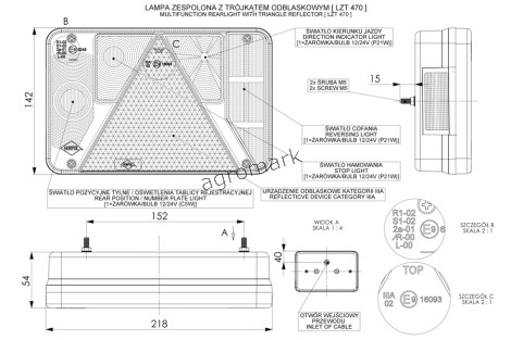 Lampa tylna zespolona z trójkątem odblaskowym prawa Horpol LZT470