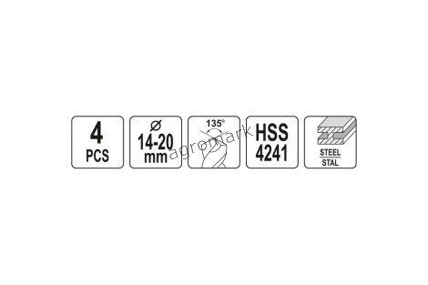 Kpl. wierteł do metalu HSS 4szt 14-20mm  YATO