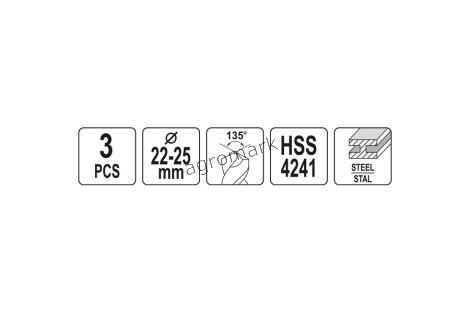 Kpl. wierteł do metalu HSS 3szt 22-25mm YATO