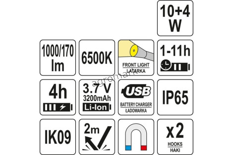 Lampa warsztatowa COB LED10W 1000LM LI-ION