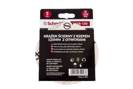 Krążek ścierny z rzepem 125mm z otworem P-150-5szt