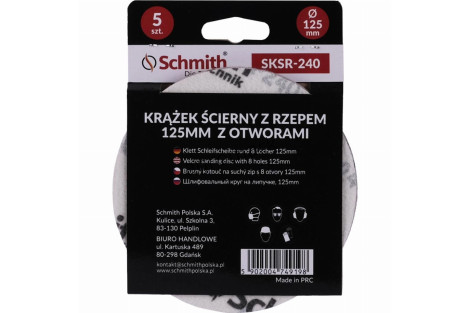 Krążek ścierny z rzepem 125mm z otworem P-240- 5SZT