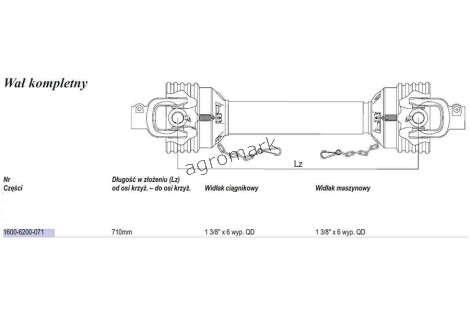 Wał Weasler 283Nm (Lz=710mm, Lmax=990mm)