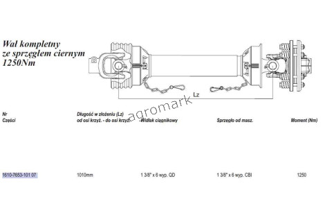 Wał Weasler 1250Nm (Lz1010mm-Lmax1418mm) cierna tarcz