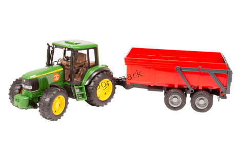  Traktor John Deere 6920 z czerwoną przyczepą