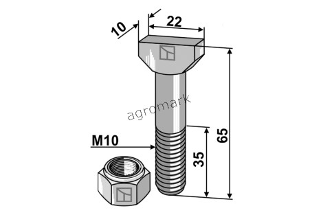 ŚRUBA MŁOTECZKOWA Z NAKRĘTKĄ M10X65 8.8 IND