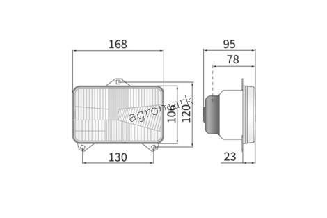 Reflektor przedni H4 2F 167x106+ uszczelka, żarówka 3Ł 130x120 płaskie MF4235, MF8260, RENAULT 41/181-101