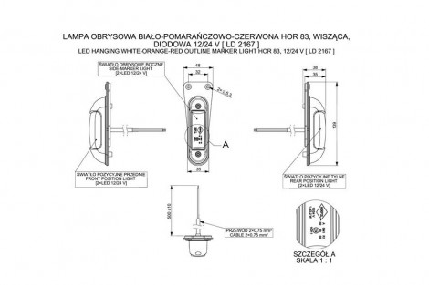 Lampa obrysowa biało-pomarańczowo-czerwona wisząca