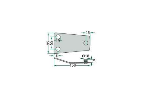 Trzymak noża CLAAS , Dł-158,SZ-95, Otw.-18.5 , Odległośc otworów-55