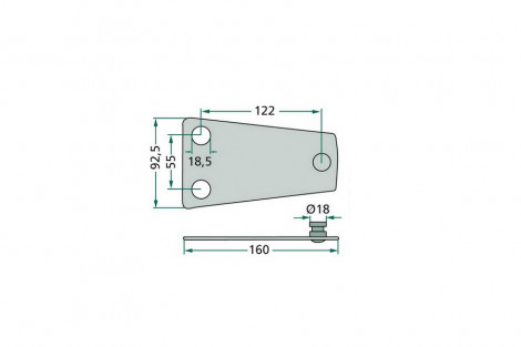 Trzymak noża CLAAS , Dł-160, Sze-95,Otw.-18.5 , Odległośc otworów-55