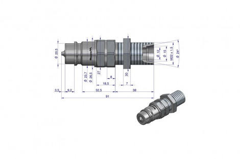 Szybkozłącze hydrauliczne wtyczka long M22x1,5 gwint zewnętrzny EURO