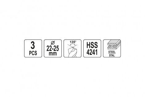 Kpl. wierteł do metalu HSS 3szt 22-25mm YATO