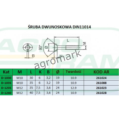 ŚRUBA M10X30 D-1030 DIN11014 (DWUNOSKOWA) PREMIUM