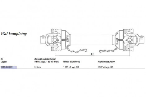 Wał  Weasler 371Nm (Lz=510mm.,Lmax=685mm)