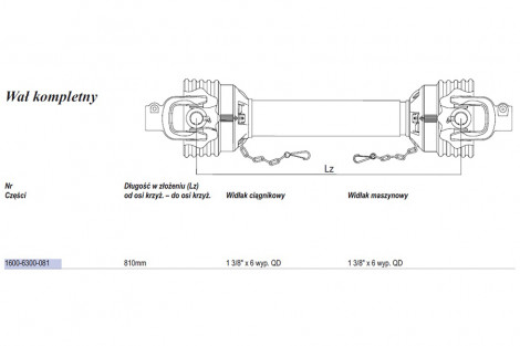 Wał  Weasler 371Nm. (Lz=810, Lmax=1135)