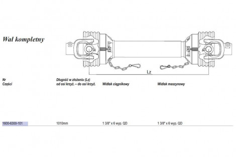 Wał  Weasler 371 Nm. (Lz=1010mm., Lmax=1435mm.)