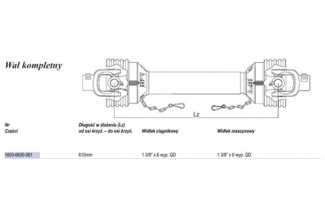 Wał  Weasler 849Nm. (Lz=610mm., Lmax=810mm.)
