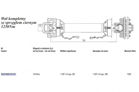 Wał Weasler 1250Nm (Lz1010mm-Lmax1418mm) cierna tarcz