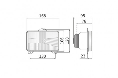 Reflektor przedni H4 2F 167x106+ uszczelka, żarówka 3Ł 130x120 płaskie MF4235, MF8260, RENAULT 41/181-101