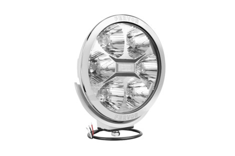 Refl.drogowy LEDF biała obudowa fi220 2400lm/LC50 12/24V+osłona pełna,przew.0.5m,ramka chrom.,