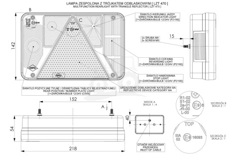 Lampa tylna zespolona z trójkątem odblaskowym prawa Horpol LZT470