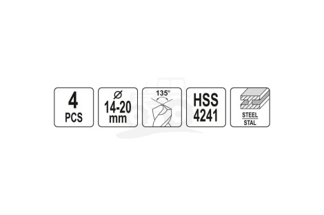 Kpl. wierteł do metalu HSS 4szt 14-20mm  YATO