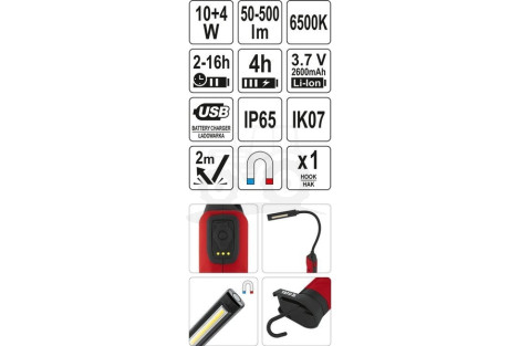 Lampa warsztatowa COB 500LM elastyczne ramię