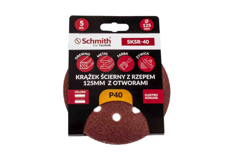 Krążek ścierny z rzepem 125mm z otworem P40 -5szt