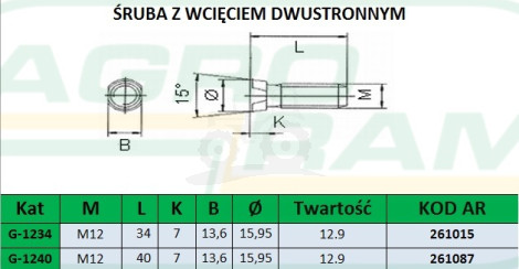 ŚRUBA Z NAKRĘTKĄ M12X34 12.9 (Z WCIĘCIEM DWUSTRONNYM) PREMIUM