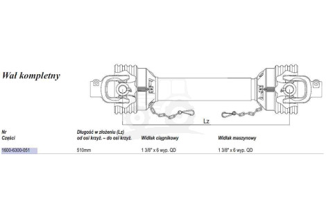 Wał  Weasler 371Nm (Lz=510mm.,Lmax=685mm)