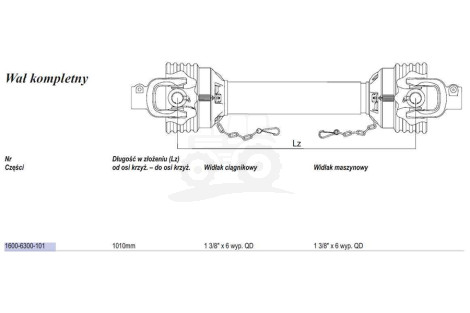 Wał  Weasler 371 Nm. (Lz=1010mm., Lmax=1435mm.)