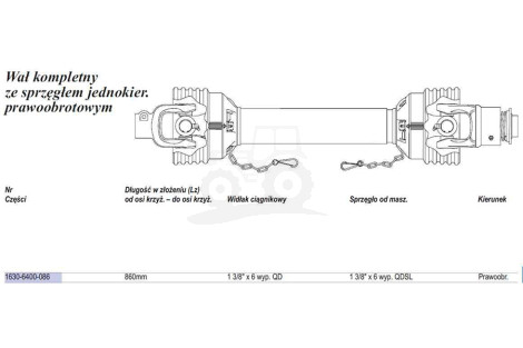 Wał  Weasler 460Nm (Lz=910mm.,Lmax=1275mm.) sprz. jedno kier